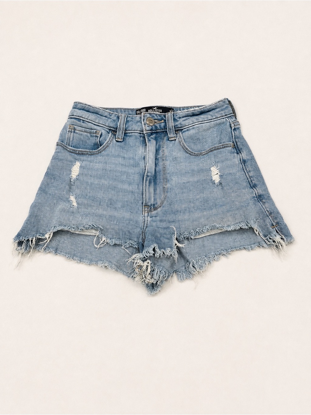 0008 - Hollister Light Wash Frayed Denim Cutoff Shorts